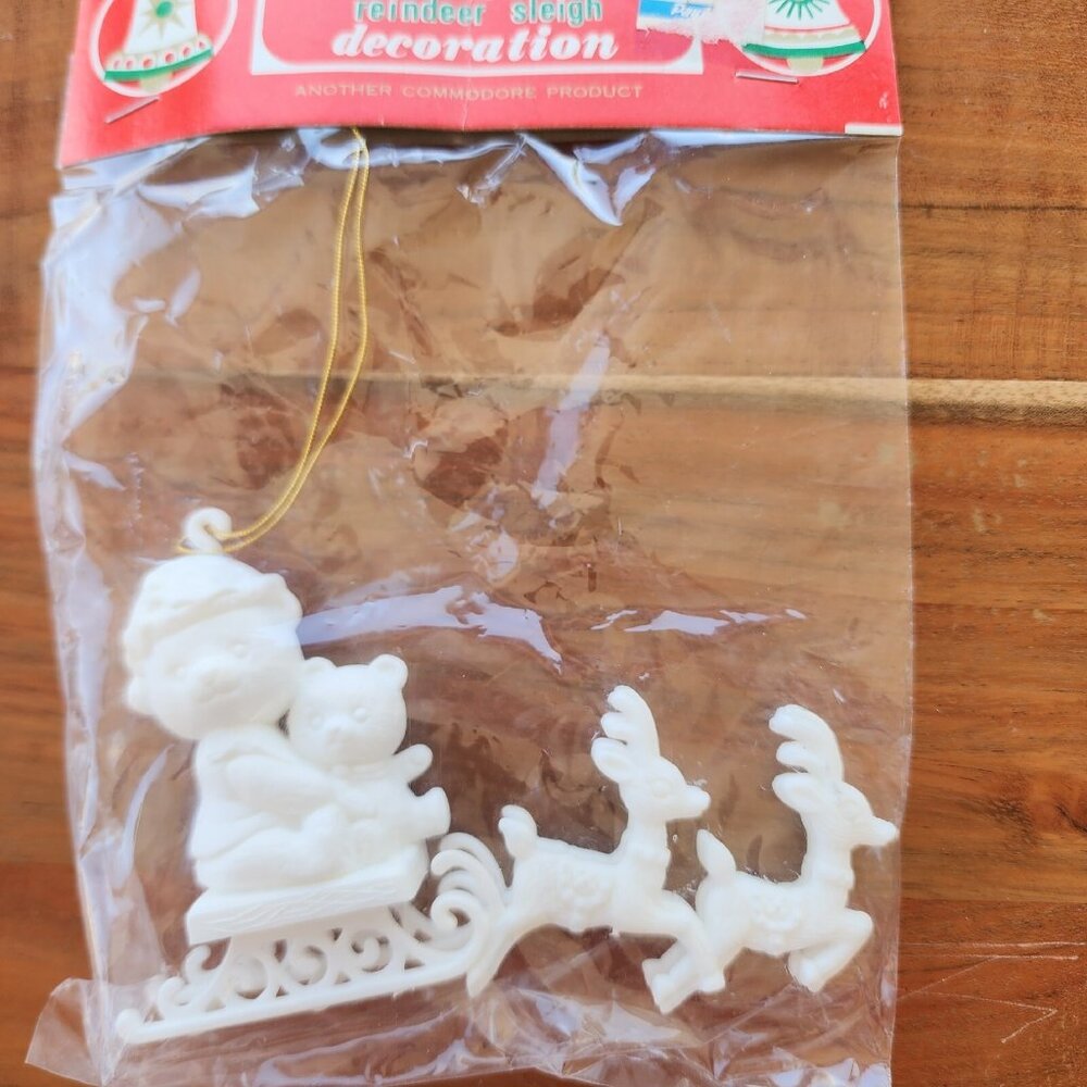 80s Commodore Santa Claus Reindeer Ornament Hong Kong unopened package vintage o